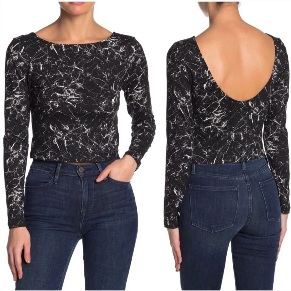Abound Long Sleeve Scoop Back Crop Top Shirt L NWT